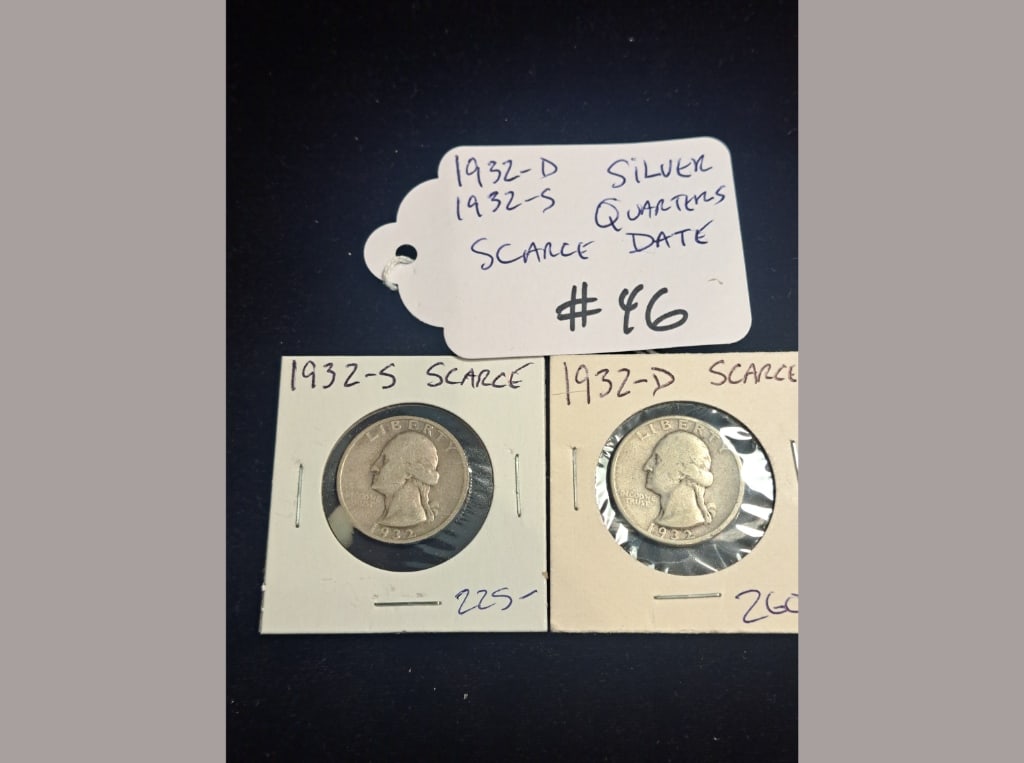 1932-D & 1932-S Silver Quarters: 1932-D and 1932-S silver quarters, both scarce dates.