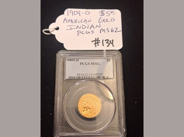 1909-D $5 Indian PCGS MS62