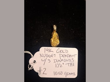 14K Nugget Pendant w/ Diamonds