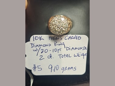 10K Men's Carved Diamond Ring