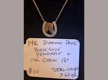 14K Diamond Horseshoe Pendant/Chain
