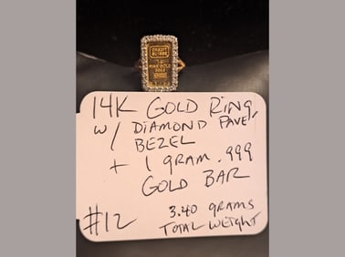 14K Ring w/ Diamond Bezel & Gold Bar