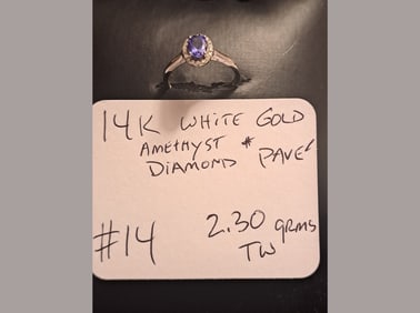 14K WG Amethyst & Diamond Ring