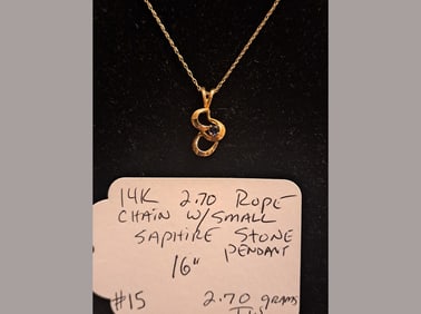 14K Rope Chain w/ Sapphire Pendant