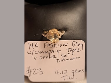 14K Topaz Ring w/ Diamond Channel Set