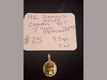 14K Diamond & Synthetic Topaz Pendant