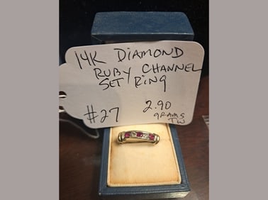 14K Ruby & Diamond Channel Ring