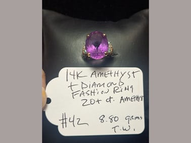 14K Amethyst & Diamond Ring