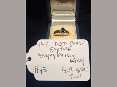 14K Black Sapphire Engagement Ring