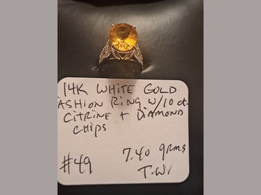 14K WG Citrine Ring w/ Diamonds