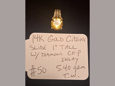 14K Citrine Slide w/ Diamond Inlay