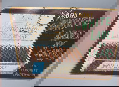 Embossed White Label Cigars Store Sign