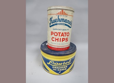 2 Metal Store Tins Laurel Crackers - Kuehnmann's Chips