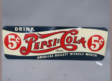 1940 NOS 5-cent Double Dot Pepsi-Cola Sign
