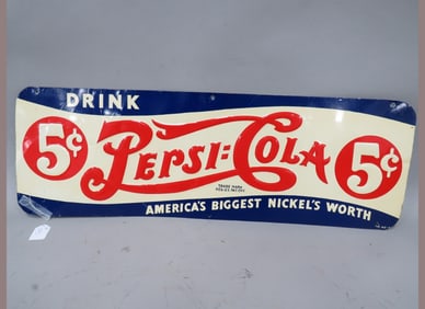 1940 NOS 5-cent Double Dot Pepsi-Cola Sign