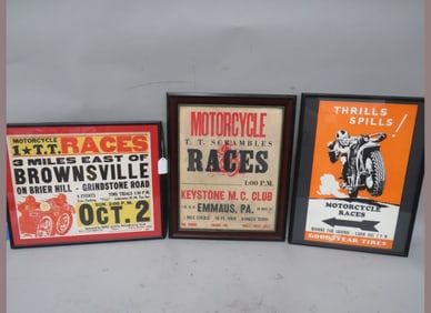 (3) Motorcycle Framed Promotional Posters