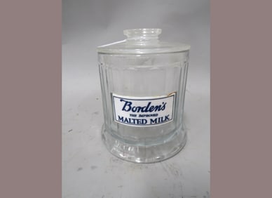 Glass Label Bordens Malted Milk Store Jar
