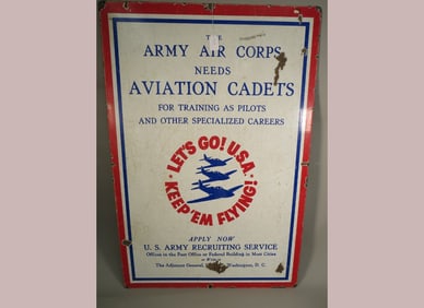 Ds Porcelain Army Air Corp. Recruuiting Ser. Sign