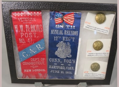 2-G.A.R. Ribbons 1903/3- Civil War Coat Buttons