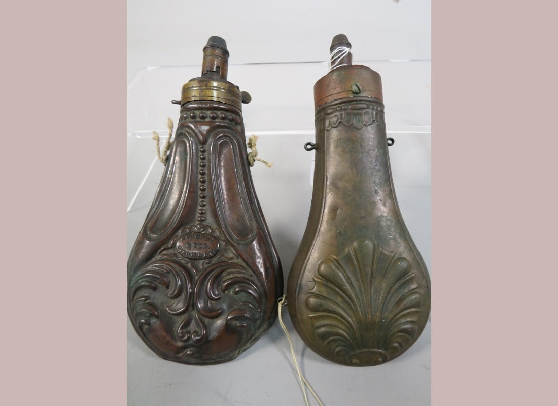 2-Civil War Powder Flasks: 1-Brass/1-Powell & Son Cincy, OH