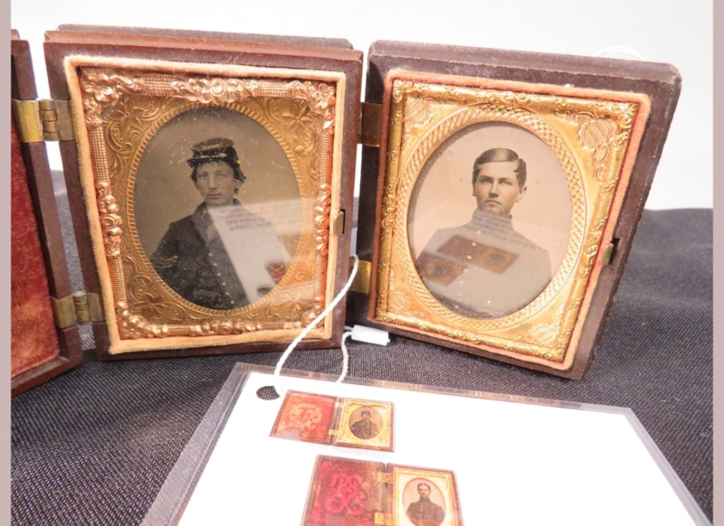 2- 6th Plate Civil War Cased Images- Seated Soldier: 1-Ambro type & 1-Tin type