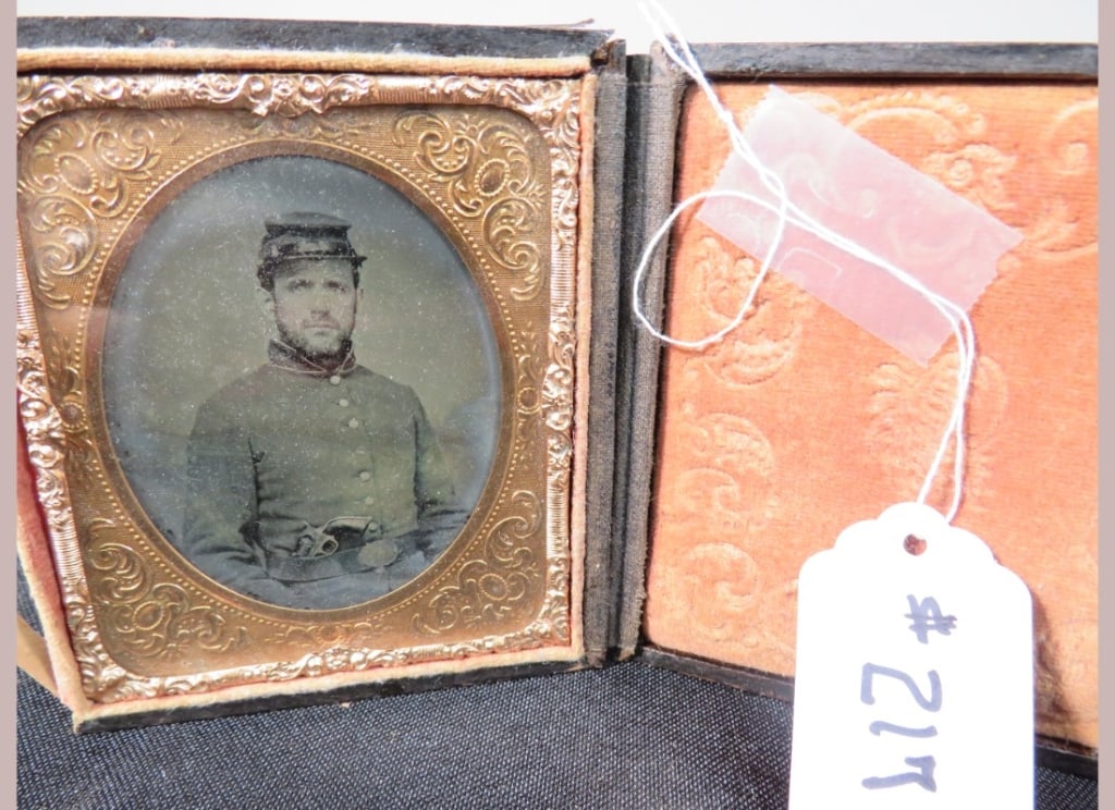 6th Plate Civil War cased Images- Possible Southern Soldier w/ Pistol: Ambro type 3rd ? 19th century
