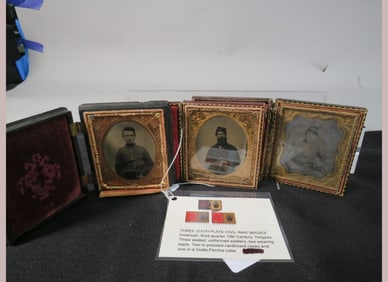 3- 6th Plate Civil War cased Images- Seated Soldiers