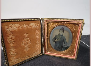 6th Plate Civil War cased image- Soldier Holding Pistol