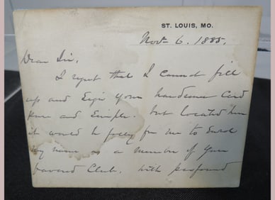 Autographed Paper signed by Gen. Wm. T. Sherman