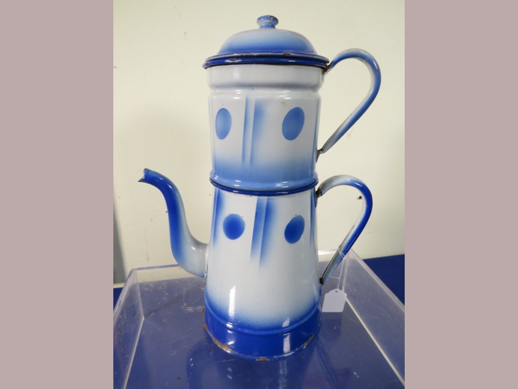 3 pc French Blue & White Enamelware Coffee Pot (1 of 4)