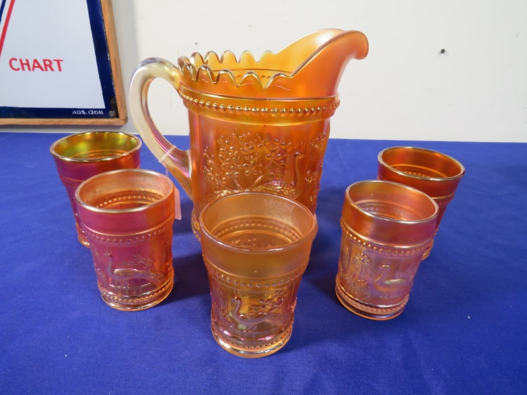 6 pcs Northwood Carnival Marigold Peacock at the Fountain: Water set 9 x 9 No chips or cracks