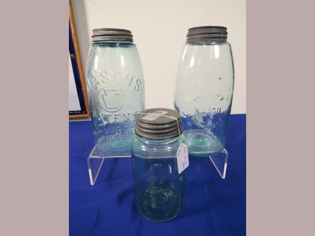 3-Fruit Jars: Zinc Lids, 2-Mason 1858's 1-Boyd Mason Max 9 x 5