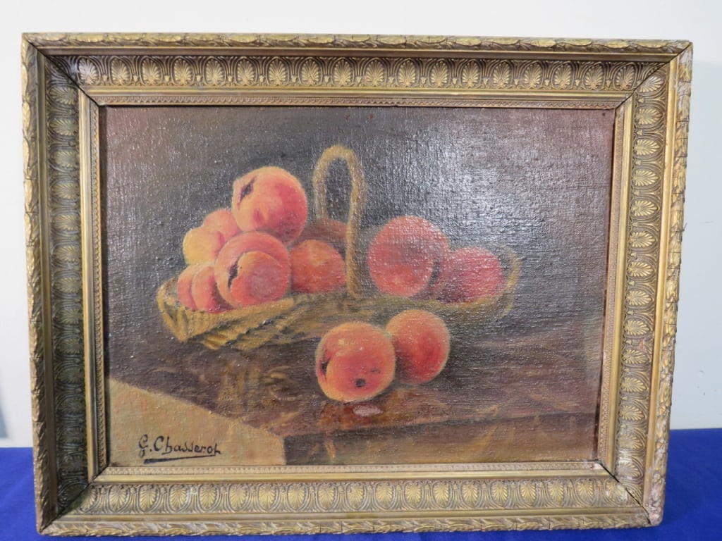 Still-life Oil-on-Canvas G.C. Basseroh: 15 x 20 x 2 Peaches