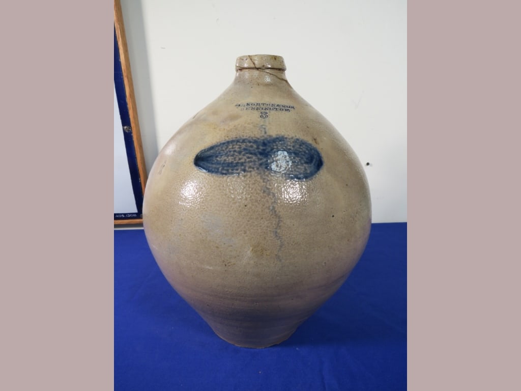 L. Norton & Son Bennington Blue Cobalt D?cor: Ovoid Good color, hairline crack to right side & spout