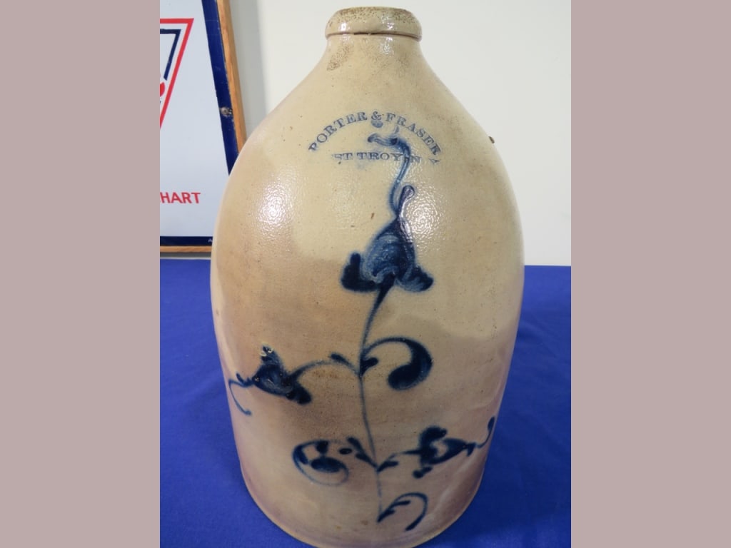 Porter & Frasure 2 gal. Jug: St. Troy, NY, Floral decor