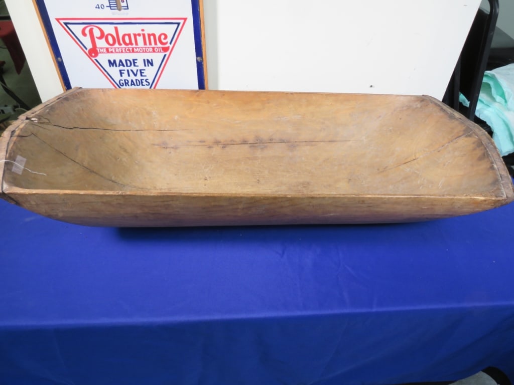 Early Wooden Trench Bowl: 9 x 47 x 19 Dovetail, Orig finish