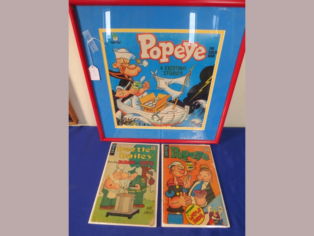 Popeye the Sailor Framed Record & 2-Comic Books: King Features/ 3 pcs max. 18 x 18