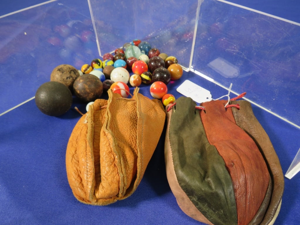 2- Leather Bags of Marbles: Some very large marbles