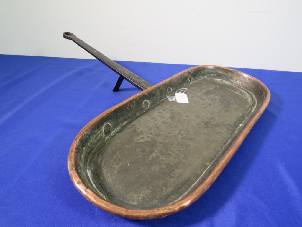 French Copper Fireplace Pan: w/ Handle - Long-oval shape 22 x 20