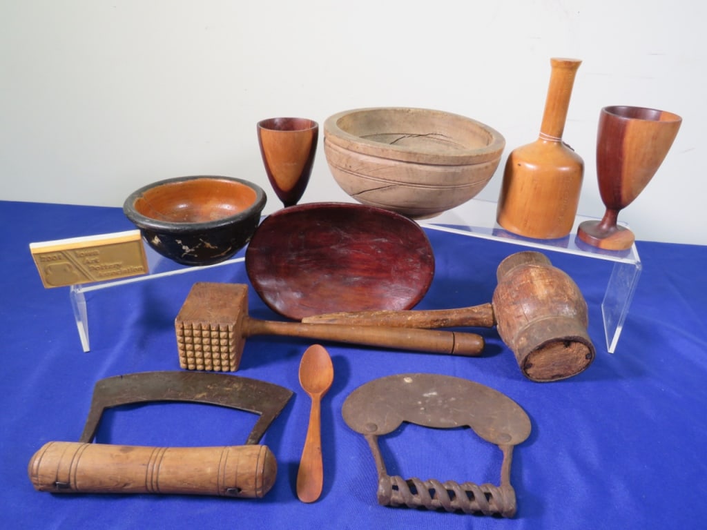Group of 12 Misc Items: Cutters, Mallets, Bowl, Smasher, and more