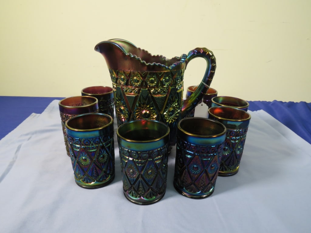 Imperial Carnival Diamond Lace Water Set: No cracks or chips