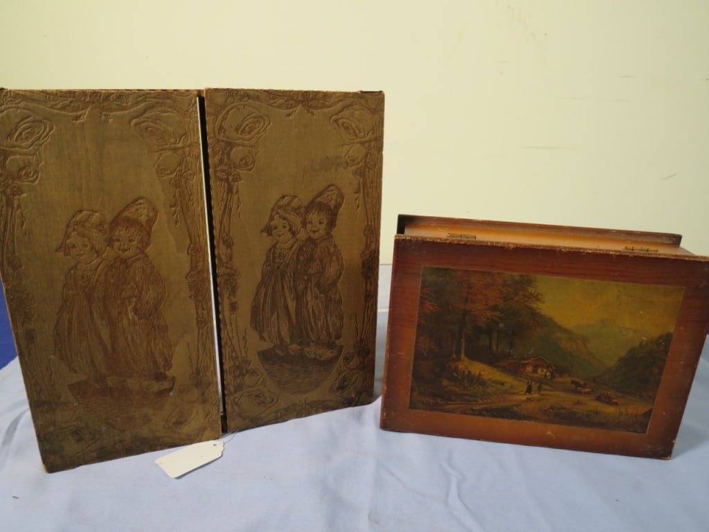 2-Dutch Dresser Boxes: Children decorated/Farm Scene 10 x 9