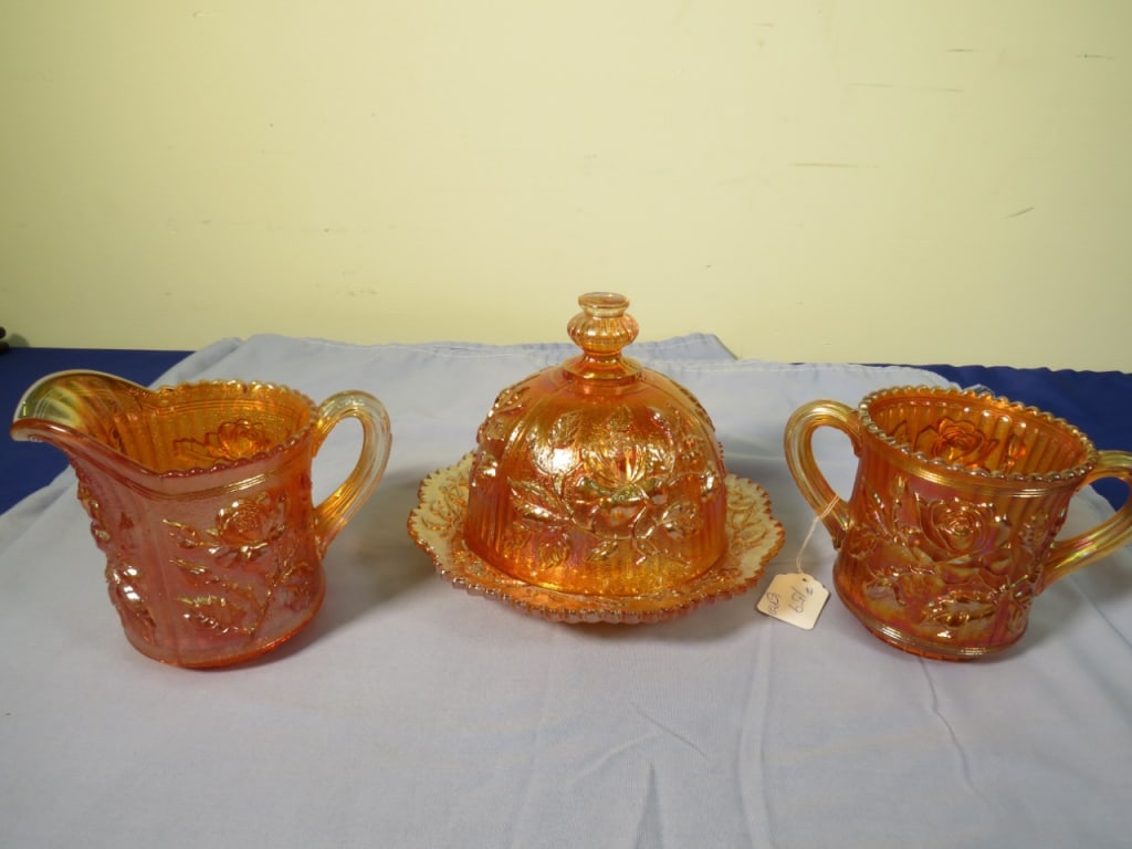 3 pc- Imperial Carnival Lustre Rose: Butter dish, Cream & Sugar No cracks or chips