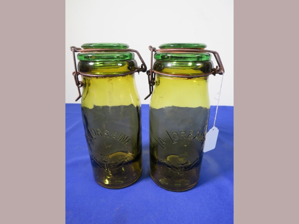 2-French Early 1900's Farmhouse Canning Jars: w/ Glass lids