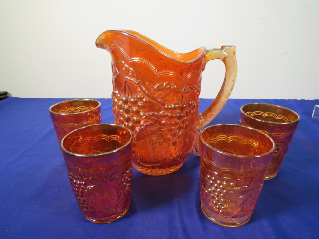 Imperial Carnival Marigold Grape Water Set: No cracks or chips