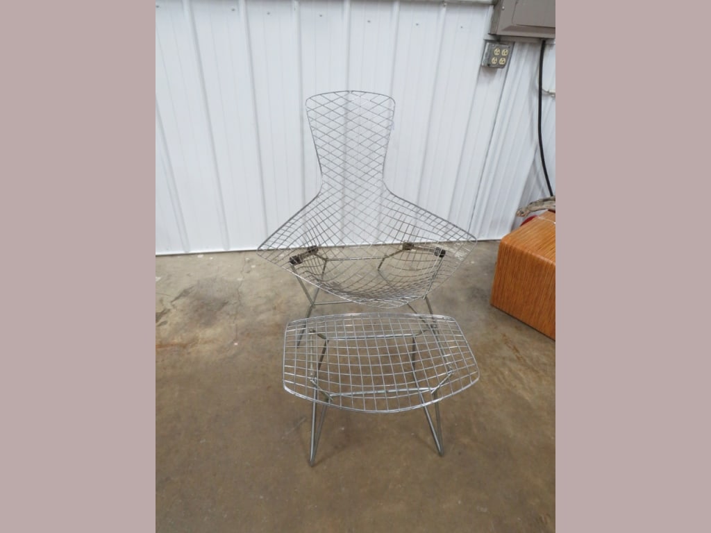 2 pc. Bertoia Diamond-pattern metal mesh Chair/Ottoman: 36 x 36