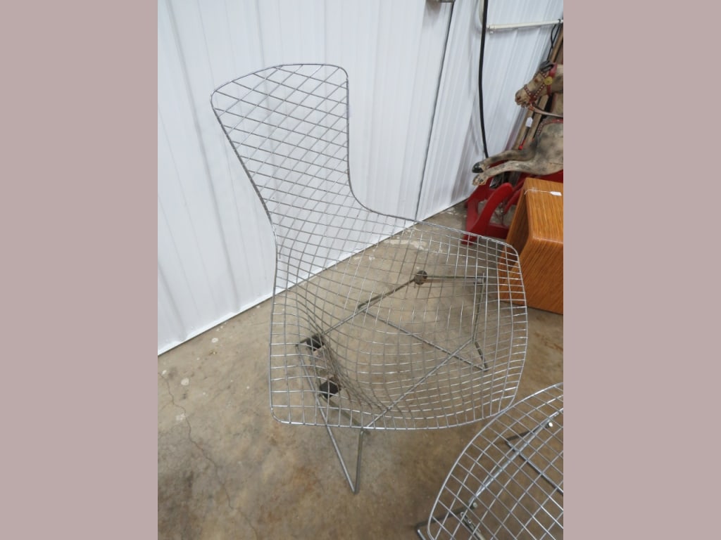 2 pc. Bertoia Diamond-pattern metal mesh Chair/Ottoman - 2