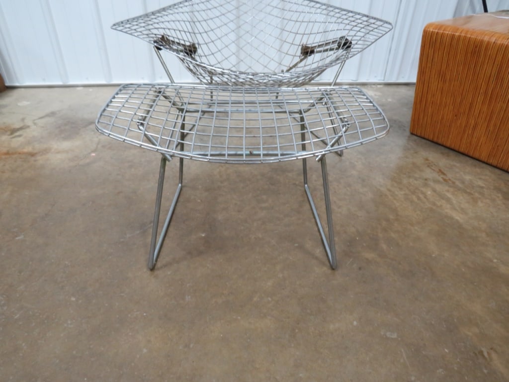 2 pc. Bertoia Diamond-pattern metal mesh Chair/Ottoman - 6