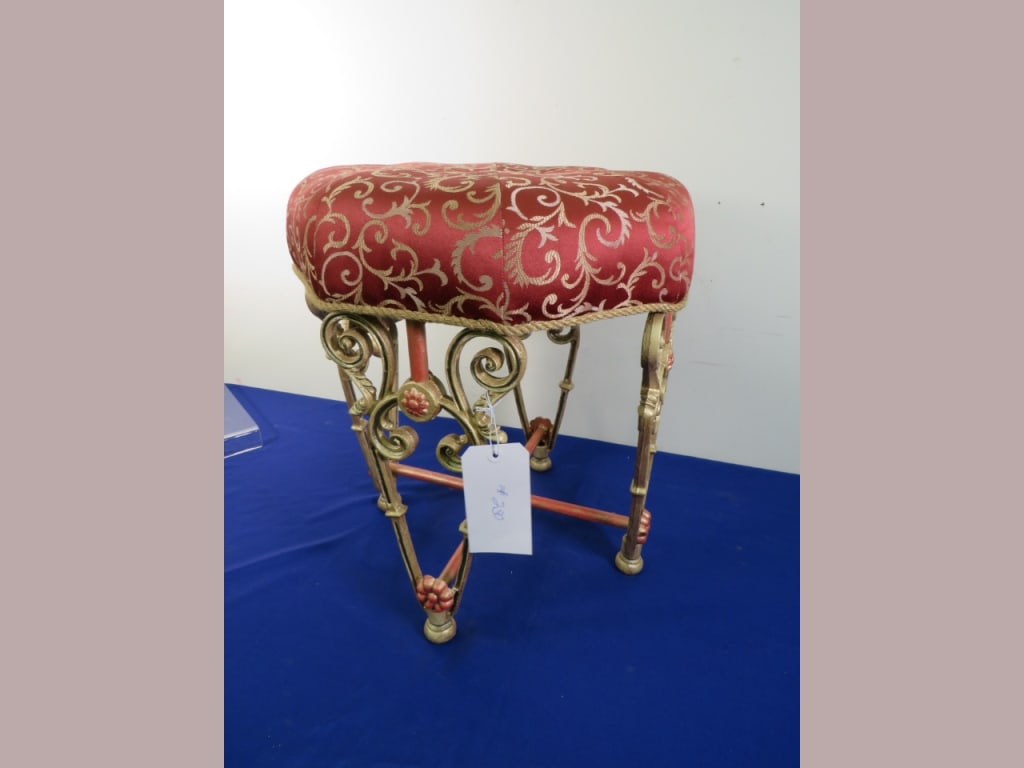 Vanity Stool: Upholstered seat/CI base some re-painted 20 x 16