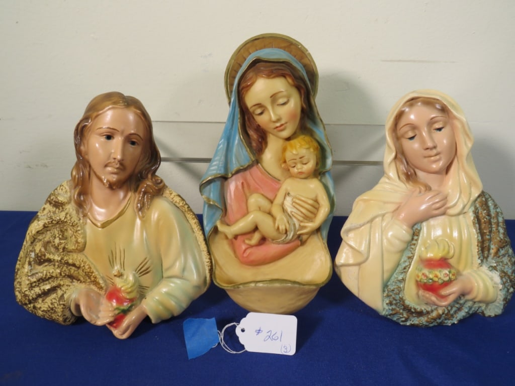 Group of 3 Religious Wall Plaques: 1-for Holy Water 2-Chalk/1-Resin